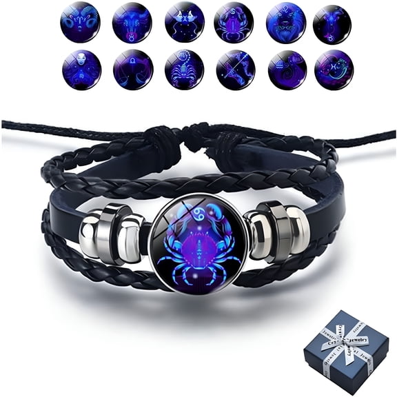 DESIGNICE Zodiac Signs Spirit Bracelet, Serene Manifestation Bracelet, Multilayer Adjustable 12 Constellations PU Leather Zodiac Bangles Unisex