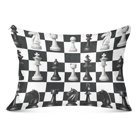 Chess Pieces and Board Plush Pillow Cases Standard Size Ultra Soft Warm Pillowcases with Zipper 20"x26"