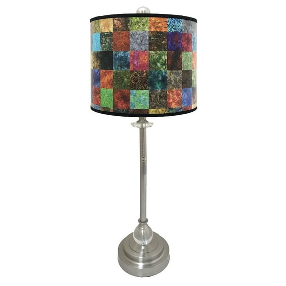 Royal Designs 28" Crystal and Brushed Nickel Buffet Lamp with Colorful Patchwork Design Hard Back Lamp Shade