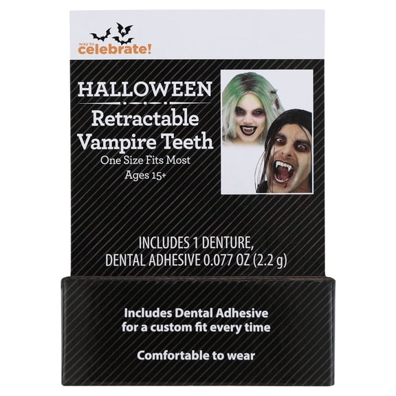 Retractable Vampire Teeth Costume Accessory for Adults, Off-White, Halloween by Way To Celebrate