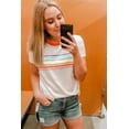 thumbnail image 2 of Women's White Rainbow Stripe Print Contrast Crewneck T-Shirt - Casual Summer Style - [ZhiHiMeRi] | (US 12-14)L, 2 of 12