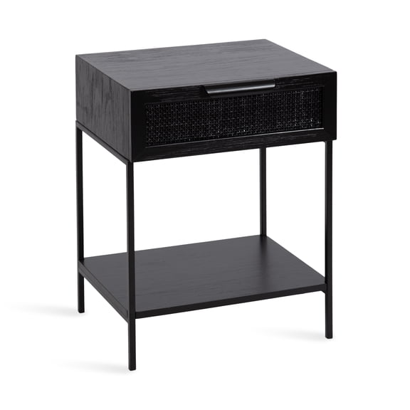 Kate and Laurel Ori Modern Cane Rectangle Side Table, 18 x 15 x 24, Black, Versatile Rattan Living Room End Table with Drawer for Storage and Home Decor