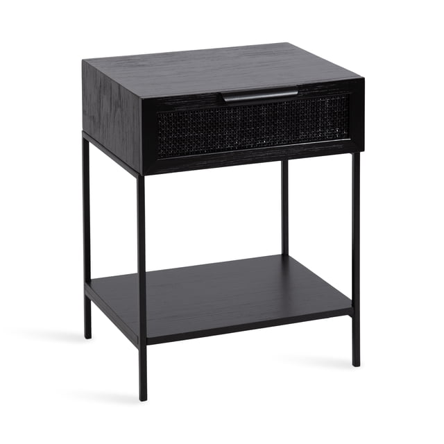 Kate and Laurel Ori Modern Cane Rectangle Side Table, 18 x 15 x 24, Black, Versatile Rattan Living Room End Table with Drawer for Storage and Home Decor