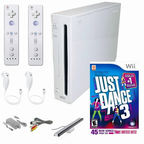 Nintendo Wii Console Wii Game System White with Just Dance 3, 2 RetroFam Remotes & Nunchucks (Refurbished)