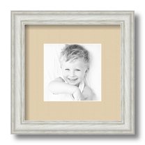 ArtToFrames 9x9" Matted Picture Frame with 5x5" Single Mat Photo Opening Framed in 1.25" Off White Wash on Ash and 2" Seaside Mat (FWM-4098-9x9)