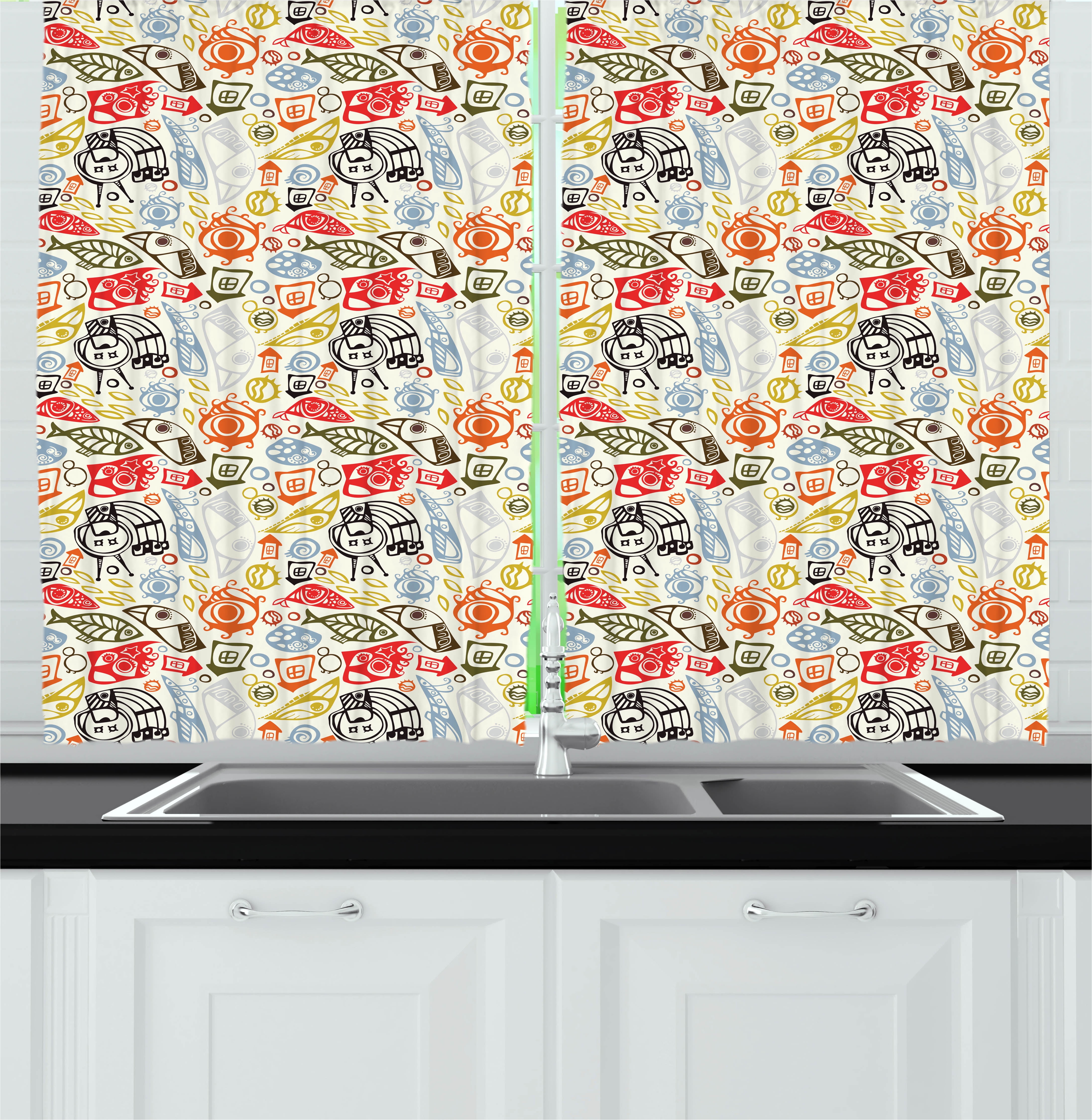 Funky Curtains 2 Panels Set Artistic Abstract Trippy Pattern With