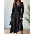 thumbnail image 3 of Long Sleeve Wedding Guest Dress for Women V-Neck Twist Waist Cocktail Party Maxi Dresses Black L, 3 of 7