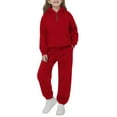 thumbnail image 2 of Abcomgle Boys Sweatshirt Set Fleece Half Zip Long Sleeve Sweatshirt and Athletic Sweatpants Active Boys Two Piece Outfit,5-6 Years,Red, 2 of 9