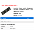 thumbnail image 2 of Front Left Window Switch - Compatible with 2009 - 2014 Nissan Murano 4-Door 2010 2011 2012 2013, 2 of 2