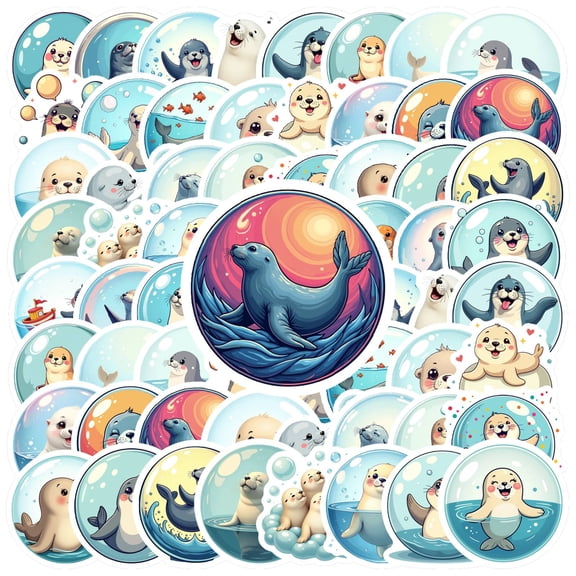 35pcs-50pcs Charming Seal Stickers Cartoon Kids Stickers Sea Animal Stickers for Laptops Phones Notebooks