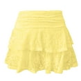 thumbnail image 4 of Telankuip Womens Lace Mini Skirts Ruffle Elastic Low Rise Layered Skirt Y2k Flowy Pleated Tiered Short Skirts 2025 Fashion Solid Color Lace Carnival Party Fashion Outfits Yellow S, 4 of 4