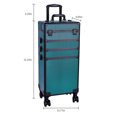 thumbnail image 6 of Draw-Bar Style Aluminum Rolling Makeup Case, 4-in-1 Large Capacity Trolley Makeup Travel Case with Locks & Swivel Wheels, Portable Cosmetic Case, Salon Barber Case Traveling Cart Trunk, Dark Green, 6 of 9