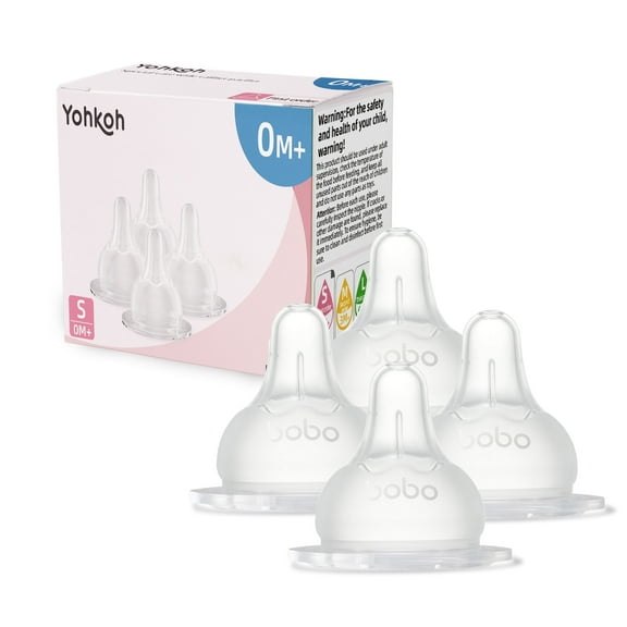 YOHKOH Newborn Nipple,Wide-Neck Soft Silicone,Slow Flow,for 0m  Newborns,4pcs