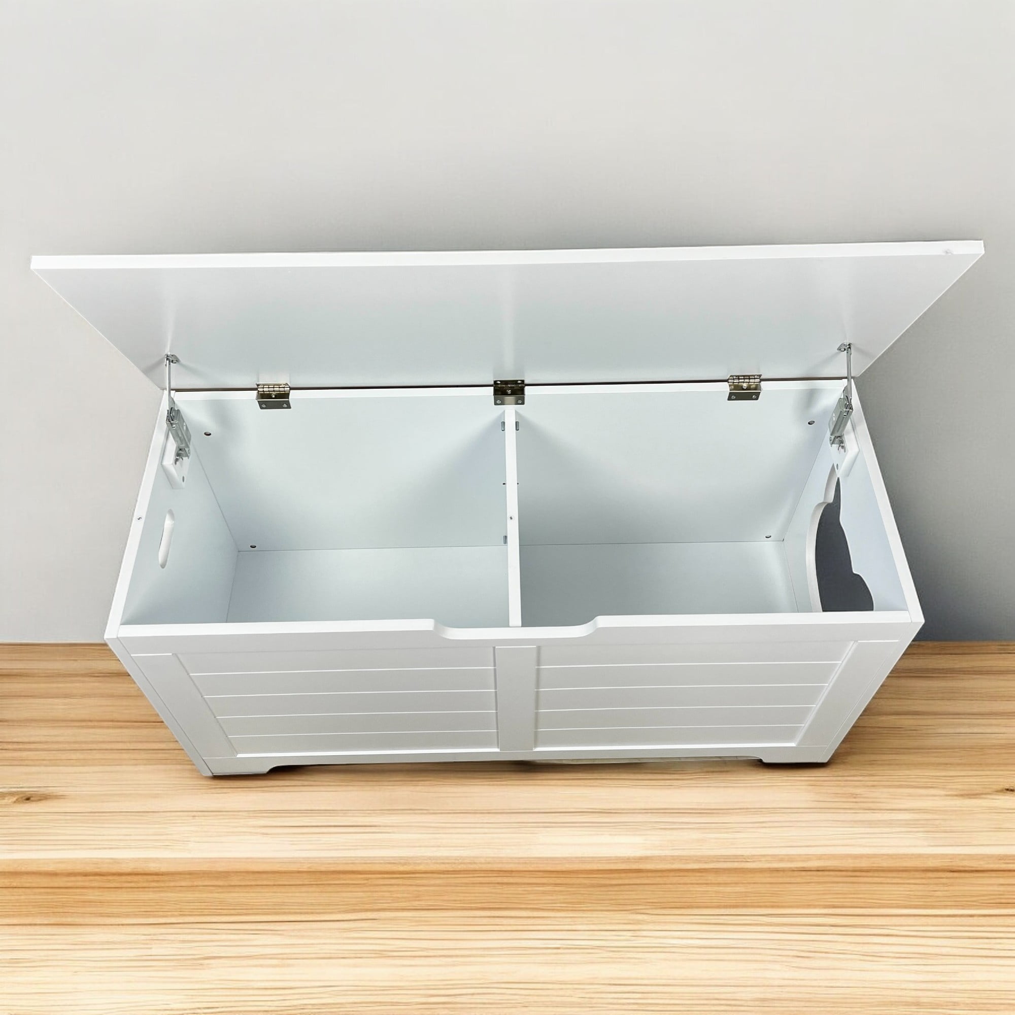 Noaman 39.4" Top Open Cat Litter Box Enclosure Furniture, Hidden Litter Box Cover Cabinet for Large Cats, Dog Proof, Cream White, MDF Material, Multipurpose Cat Washroom & Storage