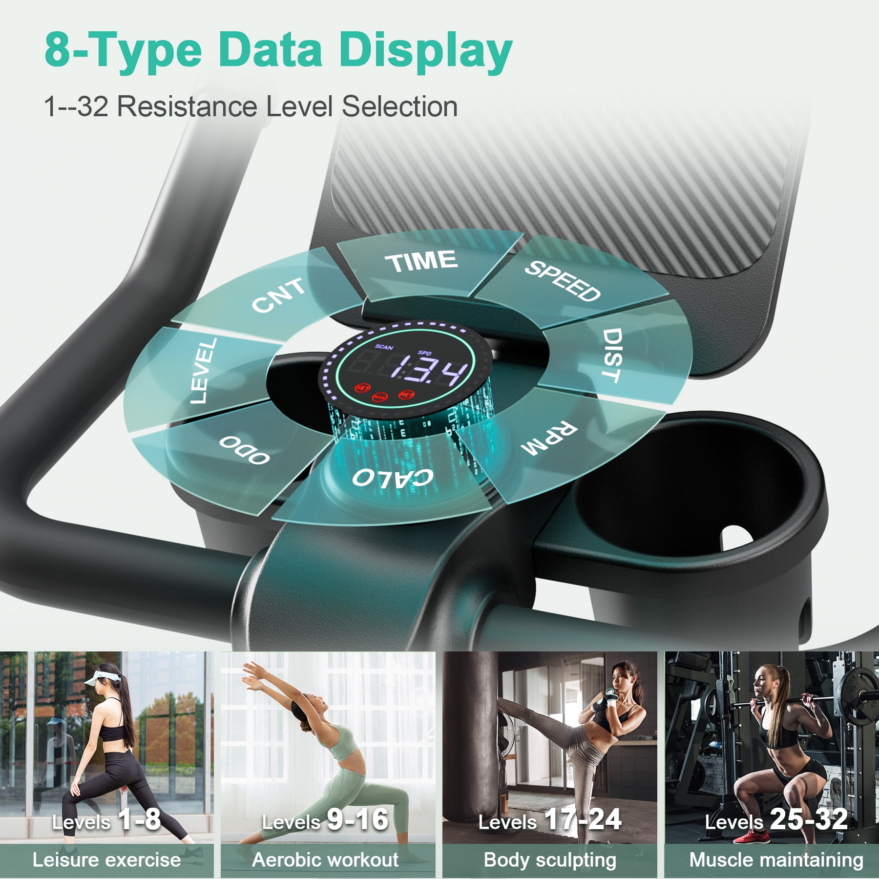 SSPHPPLIE Exercise Bike Indoor  with PitPat App Cycling Bike Cycle Bicycle Adjustable Magnetic Resistance for Home Office Cardio Workout Machine Max Weight 300 lbs