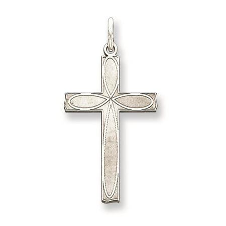Sterling Silver Solid Laser Etched Cross Charm Pendant 25mmx12mm