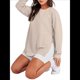 thumbnail image 1 of Sudaderas de Gran Tamaño para Mujer, Cuello Redondo, Larga, Sudaderas con Cremallera Lateral, Ropa de Otoño 2025 Crema XL, 1 of 9