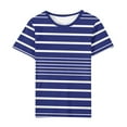 thumbnail image 4 of Women's Stripe Basic T-Shirts Short Sleeve Round Neck Casual Summer 2025 Tee Tops Purple,M, 4 of 6
