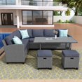 thumbnail image 2 of Patio Furniture Set 5 Pcs Outdoor Conversation Set All Weather Wicker Sectional Couch Sofa Dining Table Chair w/ Ottoman&Pillow My Lux Decor Round, 2 of 7
