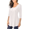 thumbnail image 3 of Htigea Women's 3/4 Length Sleeve Top Pleated Crewneck T-Shirts Flowy Tunic Blouse Casual Loose Fit Tees White,S, 3 of 6