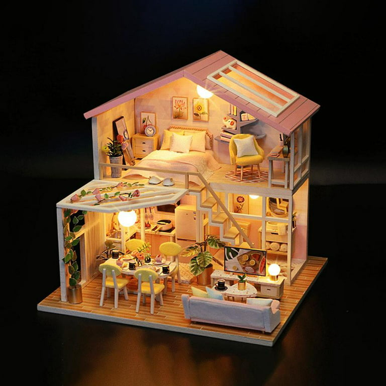 DIY Miniature Creative Doll House with Furniture Full Set Wooden Romantic  Modern LED Light Cottage House Building puzzle Self Assembled Gift