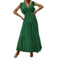 thumbnail image 1 of TRKIYQC Vestidos Largos de Manga con Volantes con cinturón para Mujer Verano, Vestidos de Gasa Plisados con Cuello en V de Color Sólido Casual TRKIYQC casual, 1 of 9