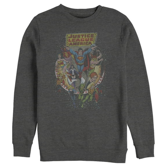 Men's Justice League Vintage Hero Collage  Sweatshirt Charcoal Heather X Large