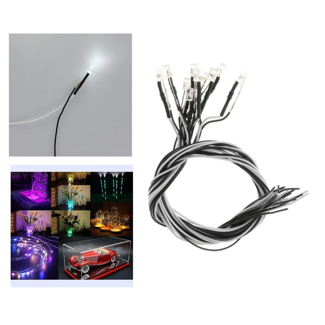 , 10 LEDs precableado, diodos , lámpara LED de 3mm, Bombilla para , juguetes manuales para Blanco Soledad Micro luces de paisaje