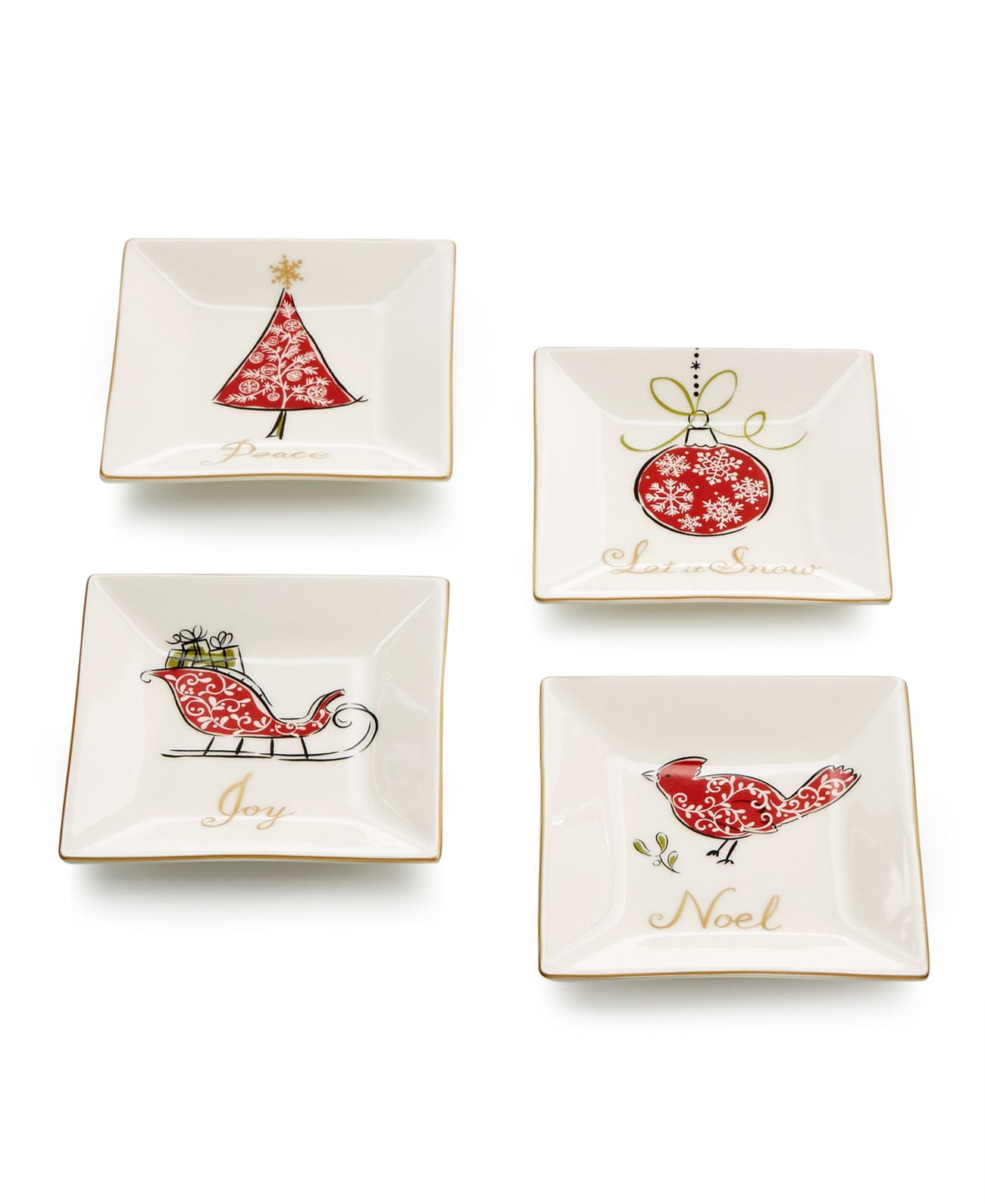 S/4 222 FIFTH CHRISTMAS TUNES HOLIDAY APPETIZER PLATES s RED/WHITE 