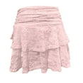 thumbnail image 4 of vigerkar Womens Lace Mini Skirt Y2k Low Waist Flowy Skirts Layered Pleated Ruffle Skirt Sexy Streetwear Pink, L, 4 of 4