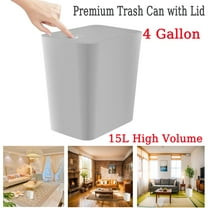 Bathroom Trash Can with Lid, 4.0 Gallon / 15 Liter Small Garbage Can with Press Top Lid, Plastic Wastebasket with Pop-up Lid for Toilet, Office, Bedroom, Living Room, Grey