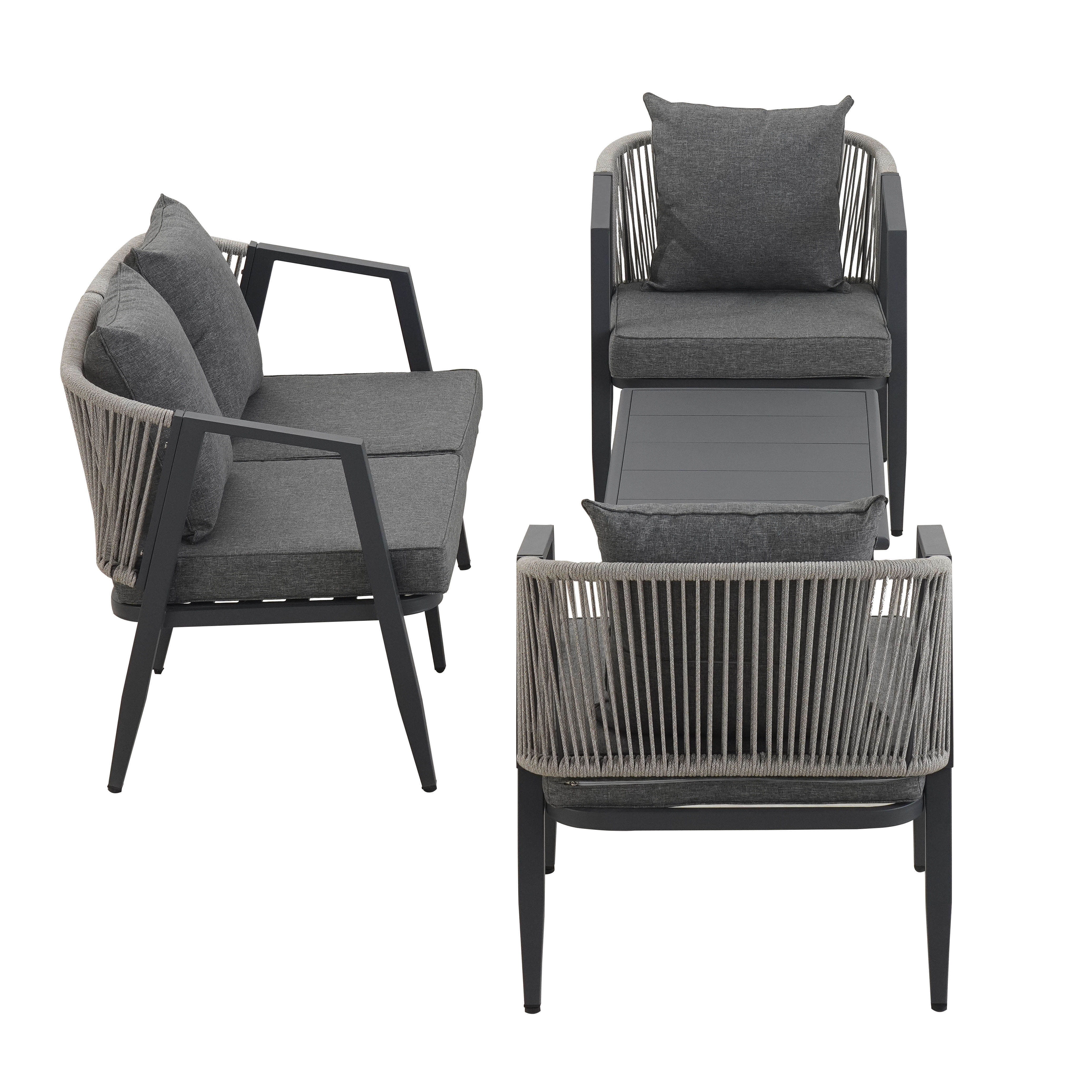 Leumius 4 Pieces Patio Furniture Set,Modern Outdoor Conversation Set for Patios,Lawns,Gray