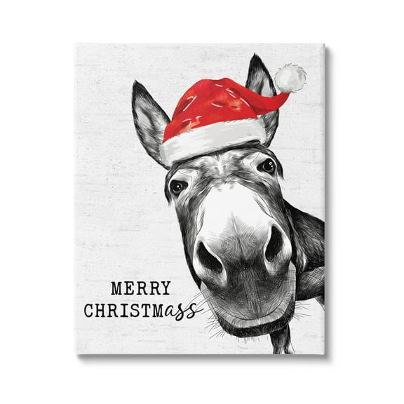 Stupell Industries Merry Christmass Funny Donkey Graphic Art Gallery Wrapped Canvas Print Wall Art, Design by Lettered and Lined
