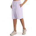 thumbnail image 2 of Athletic Bermuda Shorts for Women Knee Length Elastic Waisted Summer Casual Drawstring Workout Shorts with Pockets Light pink L, 2 of 6