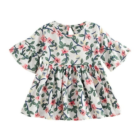 

ZIZOCWA Sundress for Girls Toddler Kids Baby Girls Dress Floral Print Flare Sleeve Princess Dress Outfits Girls Long Sleeve Dresses Tight Dress for Ki Army Green120