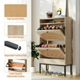 thumbnail image 4 of Shoe Storage Cabinet with 2 Flip Drawers, 31.5" Slim Freestanding Shoe Rack with USB Ports & Outlets, Rattan Style Organizer for Entryway or Hallway - Natural, 4 of 6