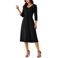 thumbnail image 2 of Vestido midi casual A-line de mujer INSPIRE CHIC 2024 con nudo en la parte delantera, escote en V, mangas 3/4 y bolsillos, negro M, 2 of 5