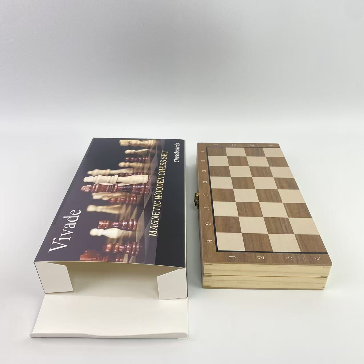 Vivade Chessboards,2 in 1 Magnetic Wooden Chess and Checkers Board Game Set, 15" Folding Chess Boards with 2 Extra Queens, Portable Travel Chess Sets with Pieces Storage Slots