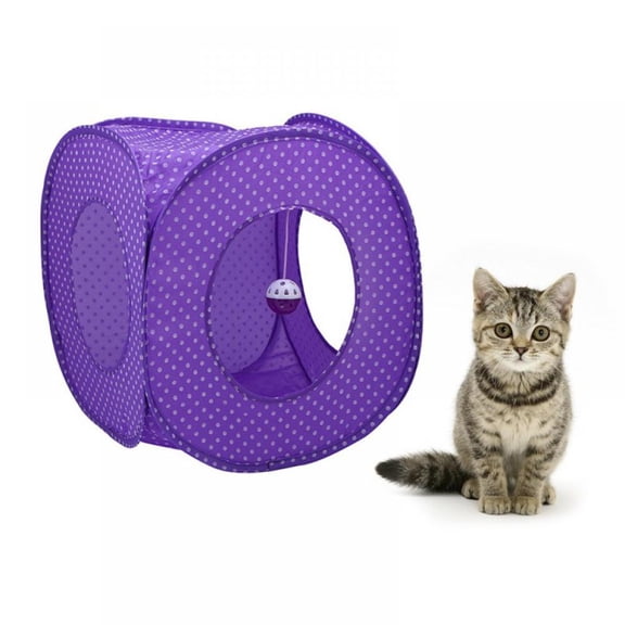 Anjing Cat Cube Pop Up, Collapsible with 3 Peek Holes, Play Tent Toy, Purple, Exercise Game