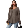 thumbnail image 5 of Long Sleeve Shirts for Women Fall Sweater Tops Dressy Casual Blouses Pleated V Neck Tunic Tops for Leggings, 5 of 5