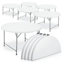 MoNiBloom 10 Pieces Round Folding Granite White Table, 4.5Ft Heavy Duty Commercial Event Wedding Party Desk, for 6 to 8 Seat