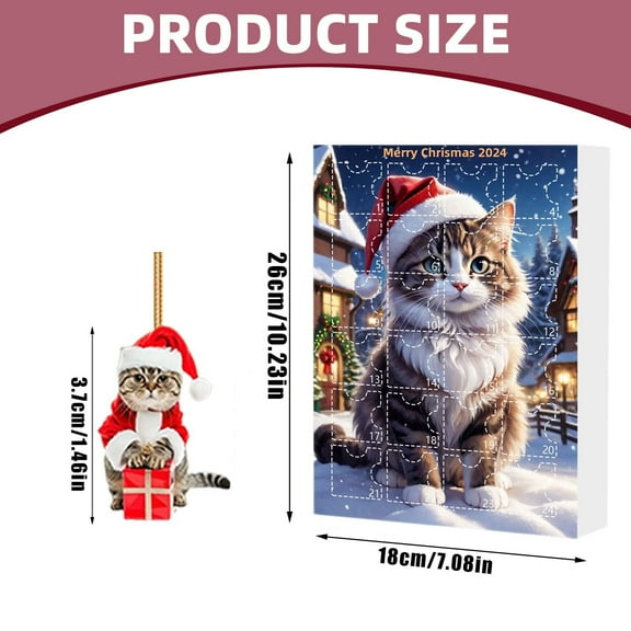 Exhoden Cat Advent Calendar 2024, Christmas Tree Cat Pendants Advent Calendar, 24 Days Cat Ornament Countdown Calendar, Cute Acrylic Cat Pendants Decorations,Christmas Countdown Gift Set