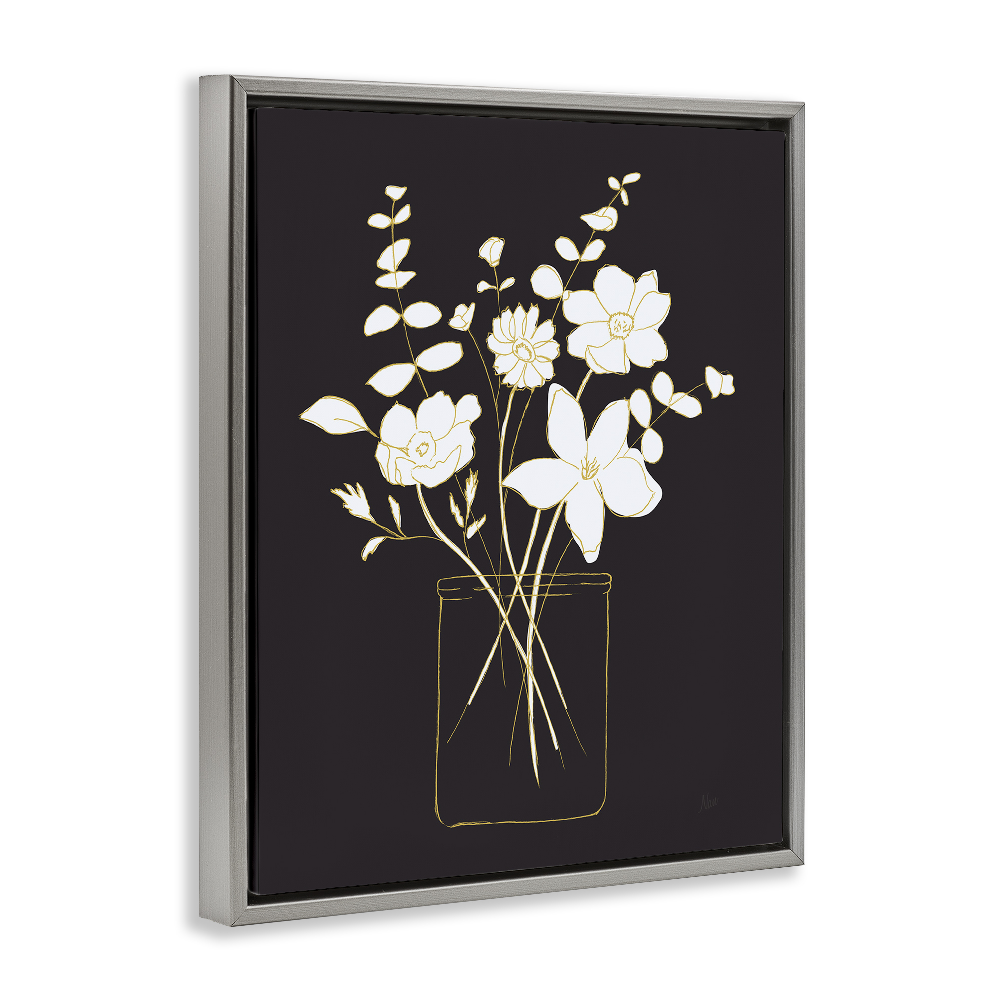 Stupell Industries Classy White Flowers Botanical & Floral Painting Gray Floater Framed Art Print Wall Art, 17 x 21