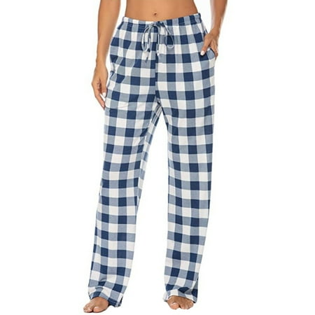 

Women Lounge Pants Comfy Pajama Bottom with Pockets Stretch Classic Plaid Sleepwear Drawstring Elastic Waist Pj Bottoms Pants Soft Full Length Sleepwear Long pj Pants XS-XL Gray
