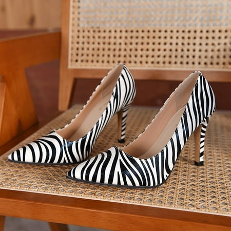 

Womens Pointed Toe Slip On Patent Zebra Print Sexy Evening Party Stiletto High Heel Pumps Dress Shoes 9.5cm