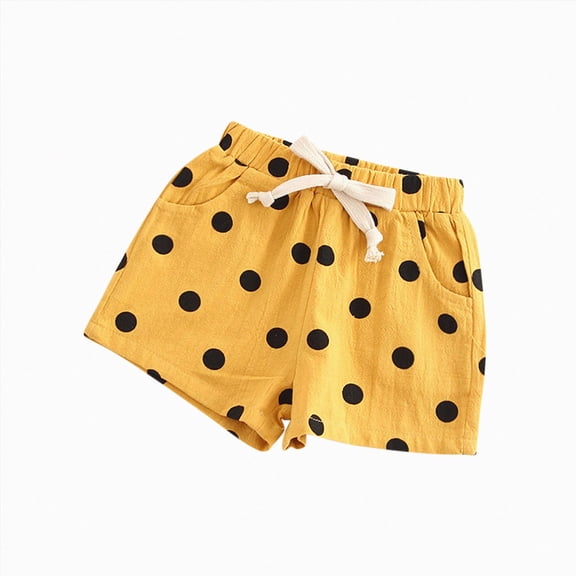 WUANDIXFA Toddler Girls Ruffle Polka Dot Shorts for 2-9 Years, Baby Girl Cotton Pull-On Casual Summer Daily Bottom Clothes,Yellow,4-5 Years