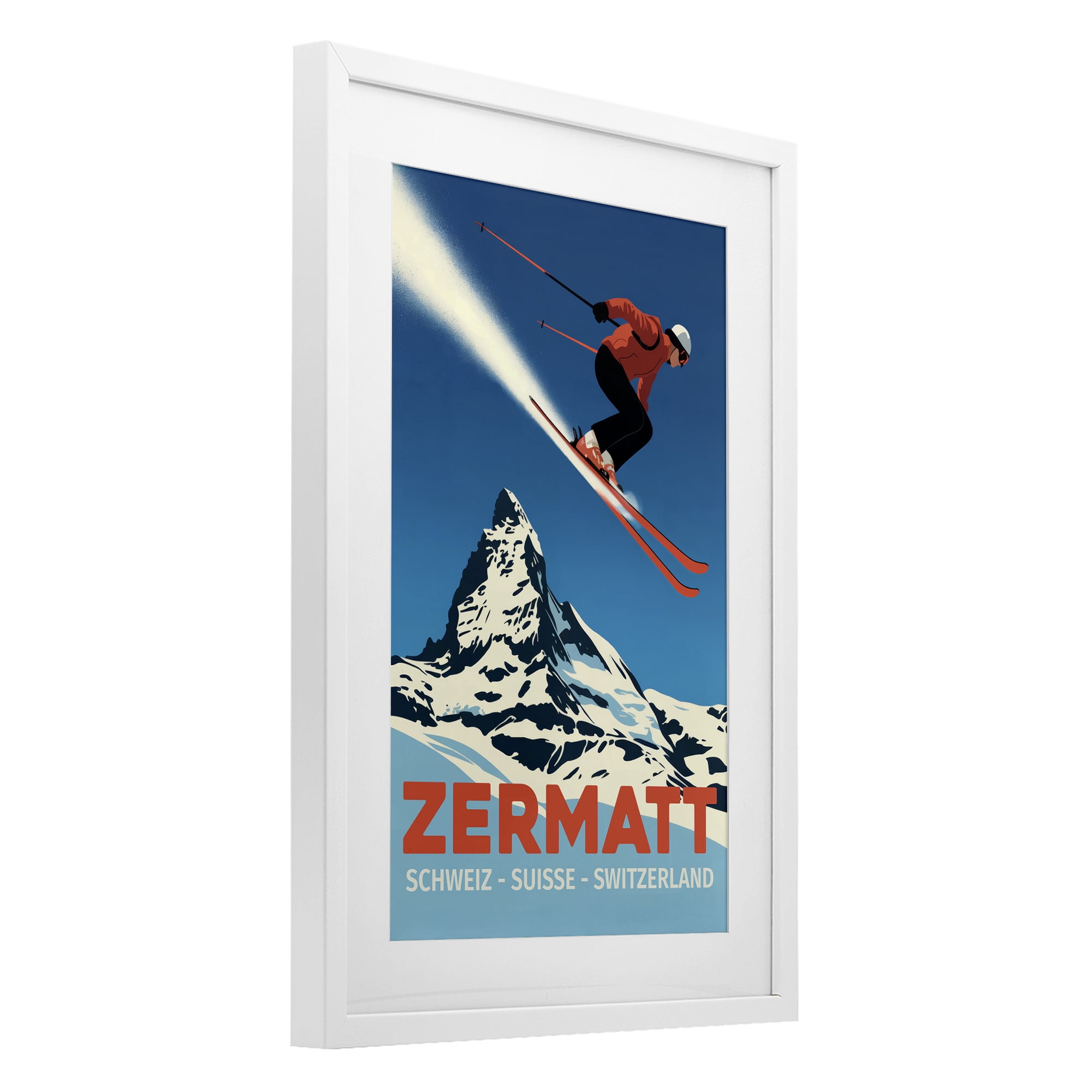 Stupell Industries Zermatt Ski Poster White Framed Print Under Glass, design by Andreas Magnusson