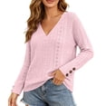 thumbnail image 2 of Smsaxvxz Sweaters for Women Lightweight Loose V-neck Long Sleeve Hollow Out Knit Pullover Tops Fall Fashion Blouse Pink XL, 2 of 9