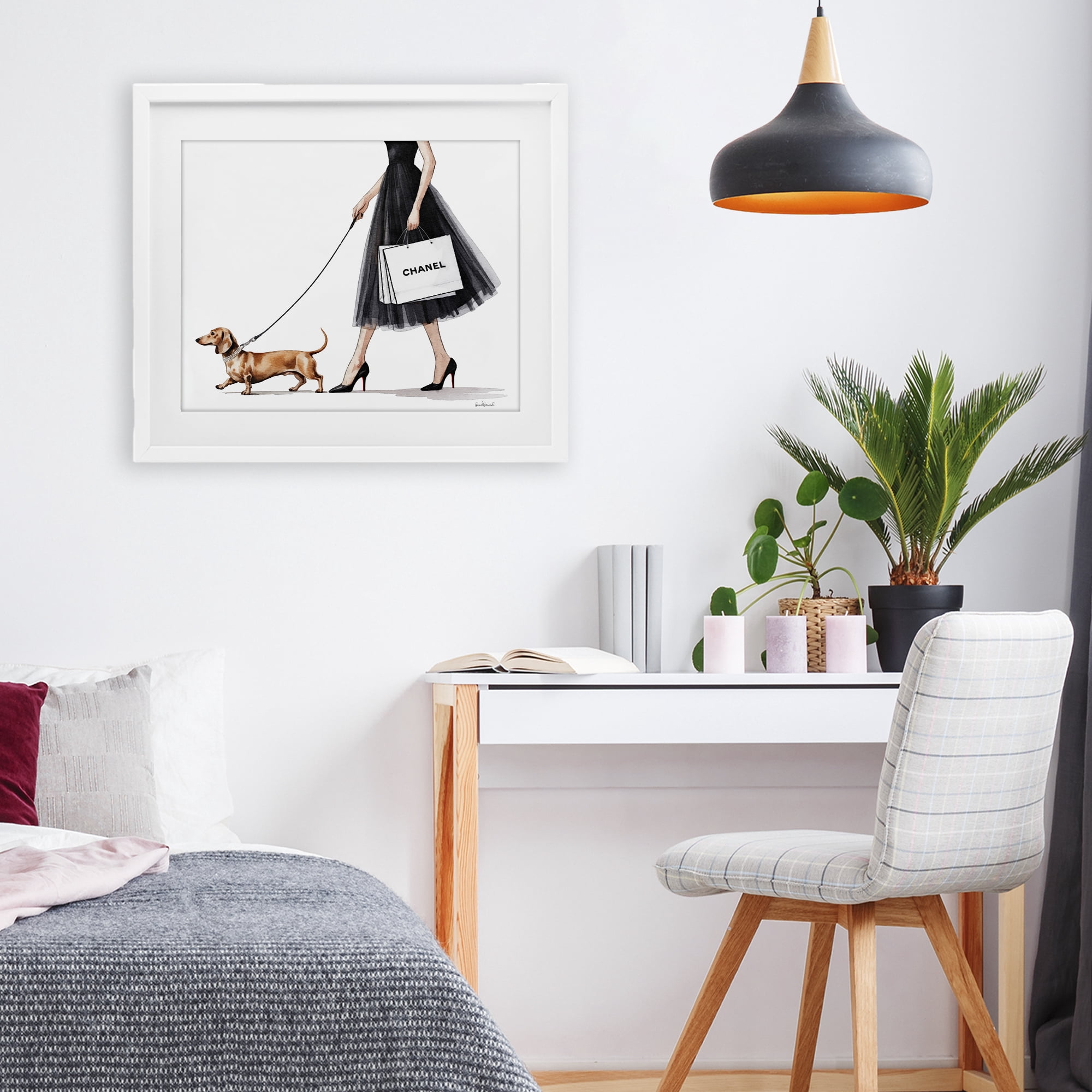 Stupell Industries Glam Dog Walking White Framed Print Under Glass, design by Amanda Greenwood