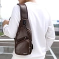 thumbnail image 2 of Arcticice PU Leather Sling Bag with Coin Purse for Men, Cross Body Bag with Earphone Hole USB Charging Port, Coffee, 2 of 7